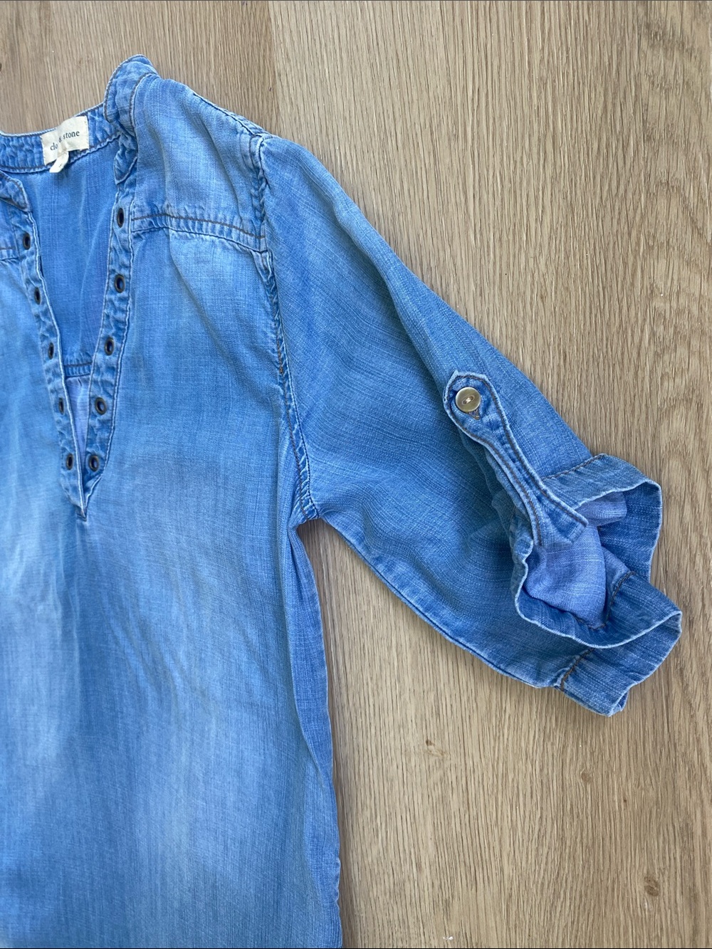 Cloth & Stone Chambray Tunic Dress Small Blue Lyocell Shift Dress Boho Casual - Picture 5 of 10